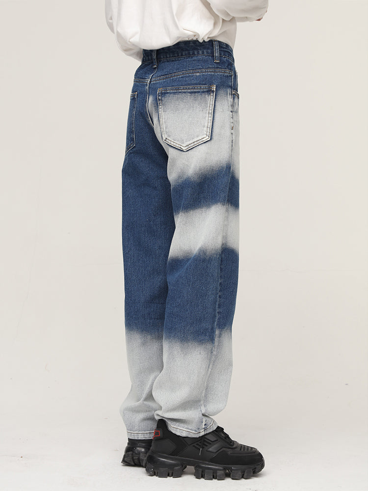 Umyté tie-dye volné rovné džíny 