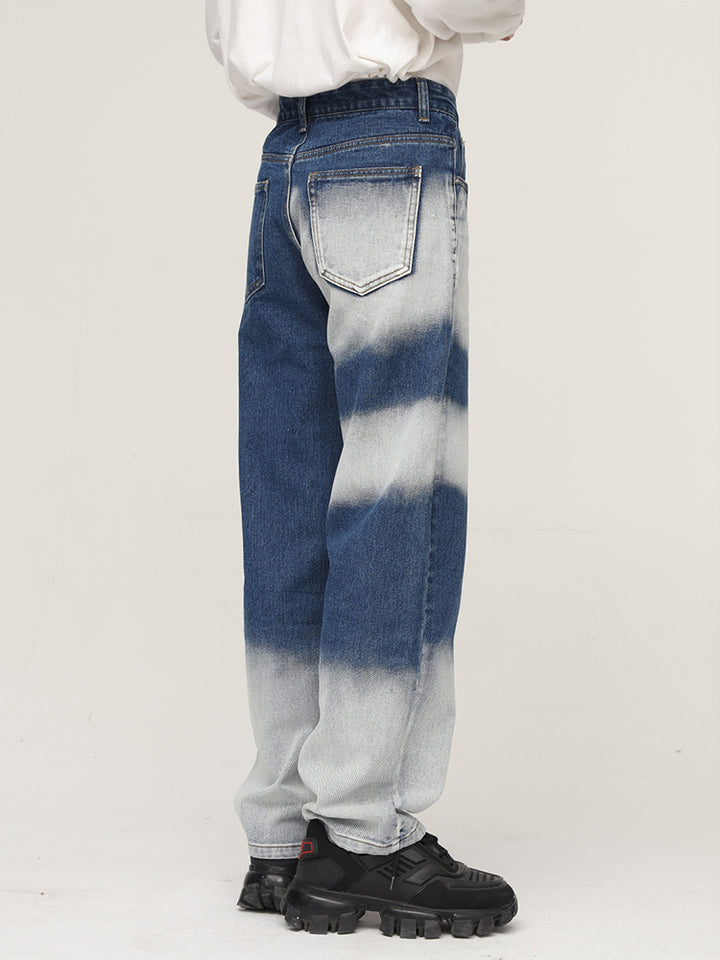 Umyté tie-dye volné rovné džíny 