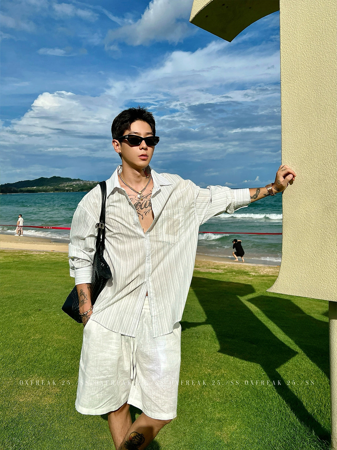 Striped Cuban Collar Short Sleeve Shirt