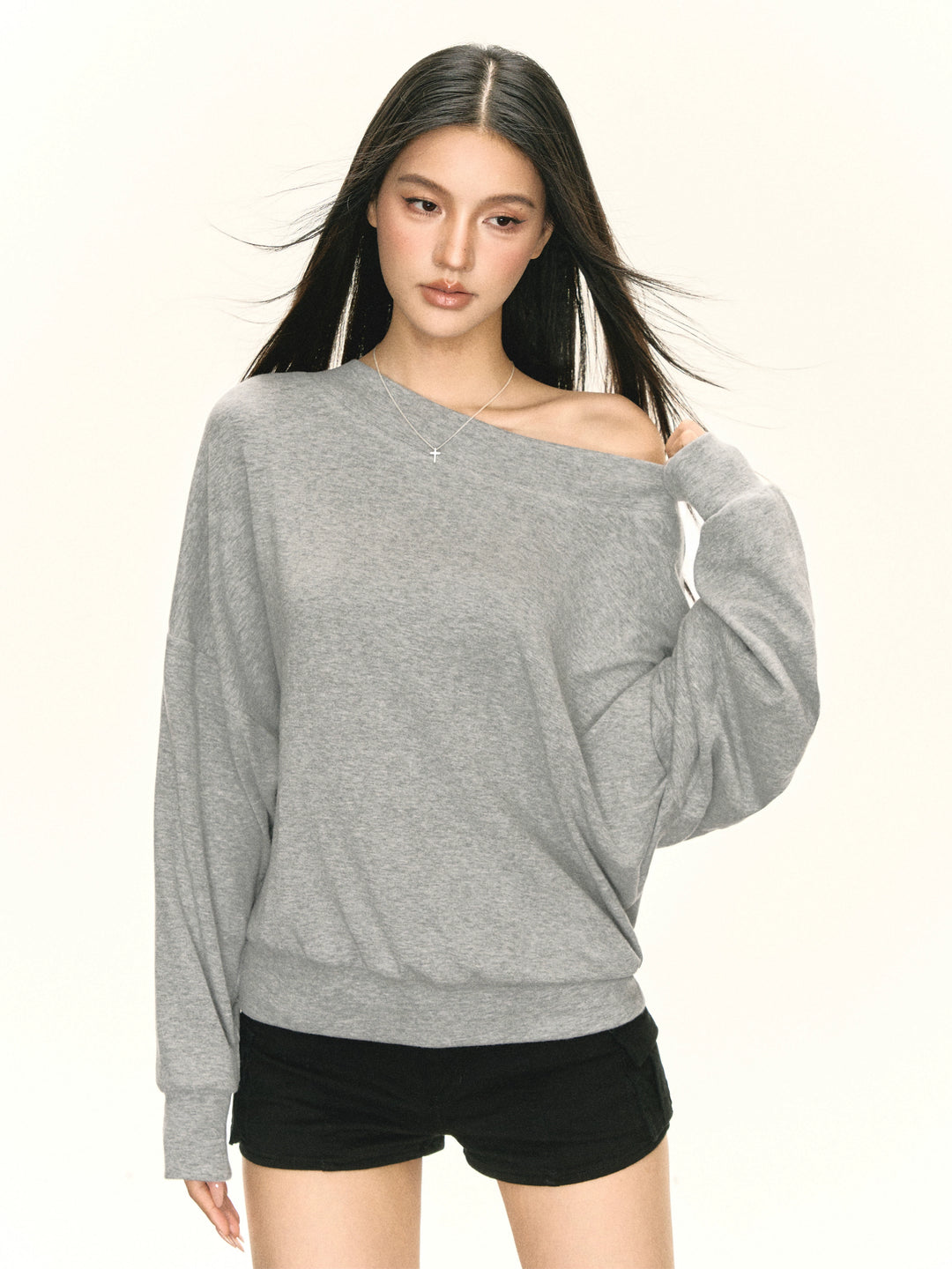 Retro Off Shoulder Losse Lange Mouwen Top 