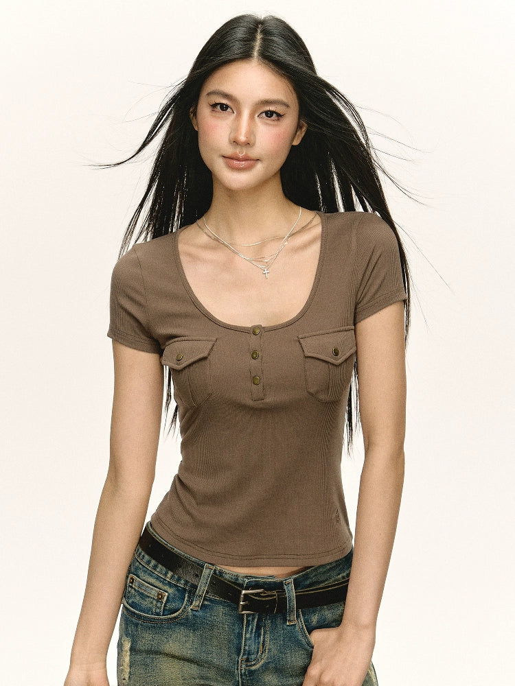 Slim Fit Short Sleeve Button T-Shirt