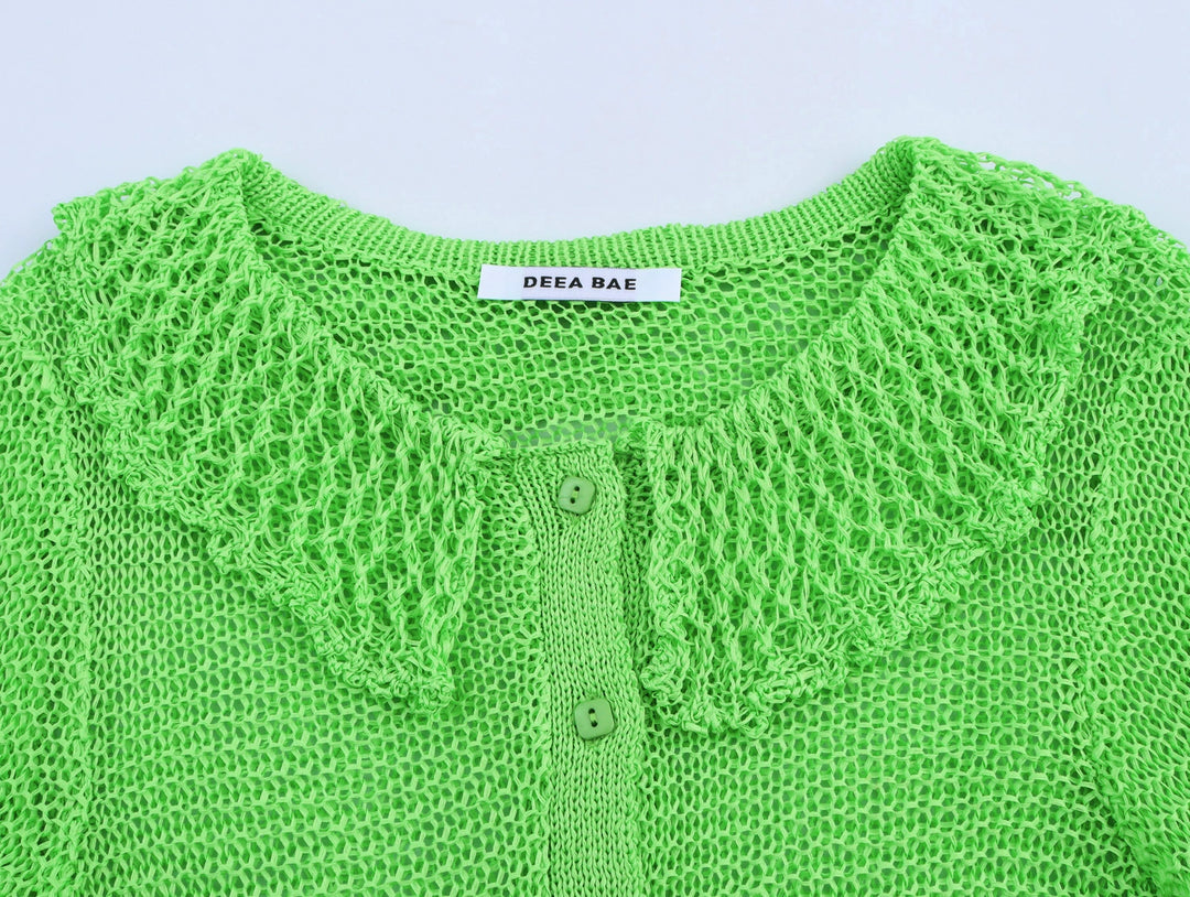 Short Sleeve Hollow Knitted Button Jacket