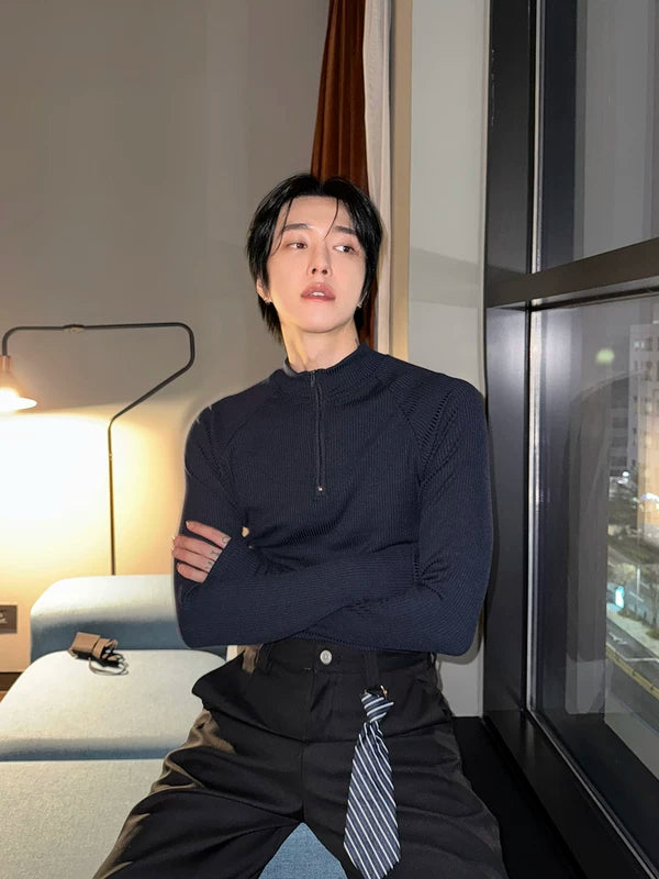 Ribbed Half-Zip Mock Neck Shirt