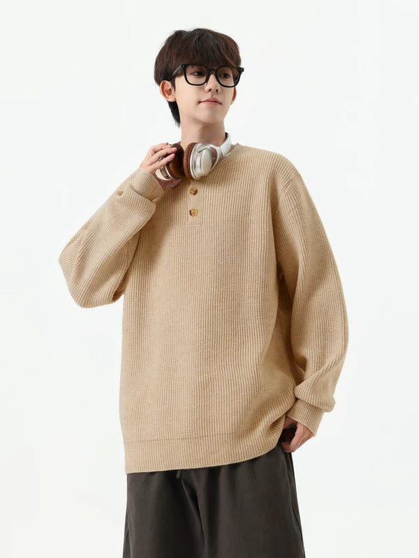 Ribbed Knit Henley Sweater