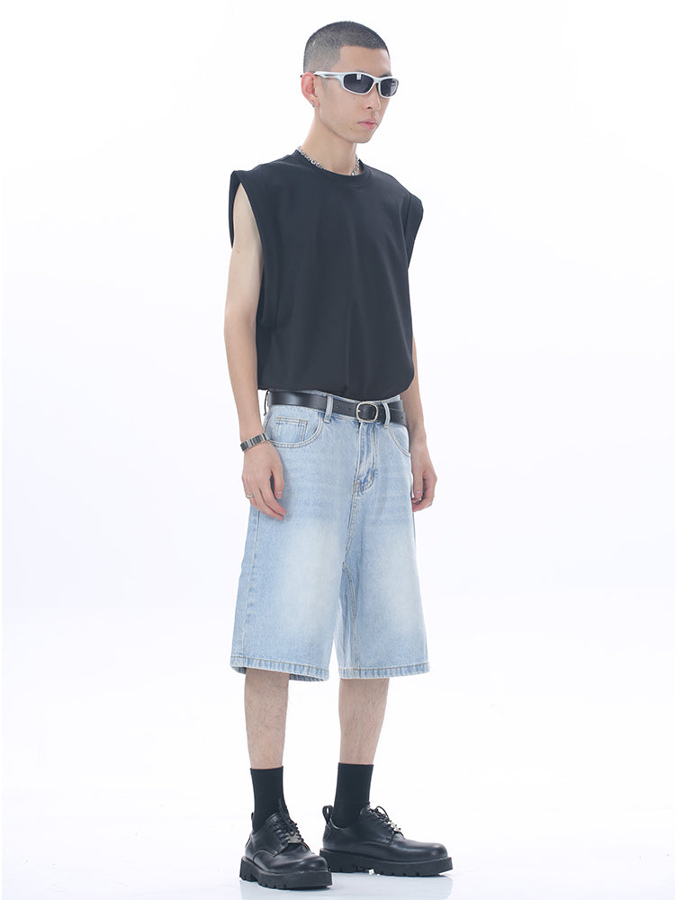 Loose Fit Mid-Waist Denim Shorts