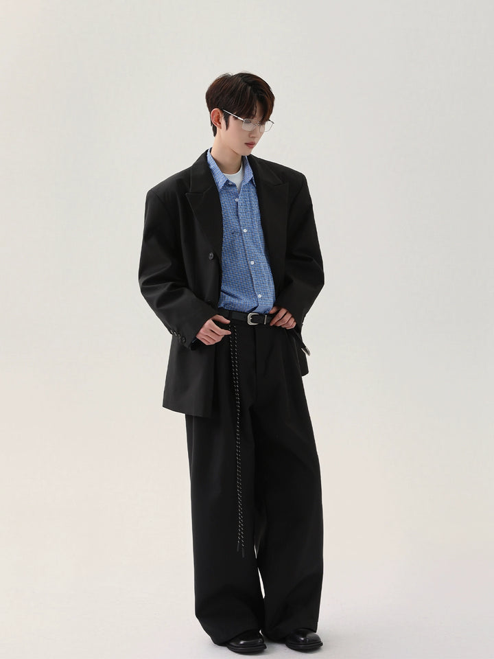 패딩 숄더 루즈 수트 세트 