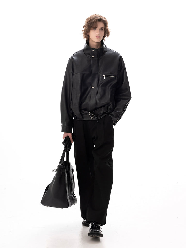 Stand Collar Leather Motorcycle Jacket