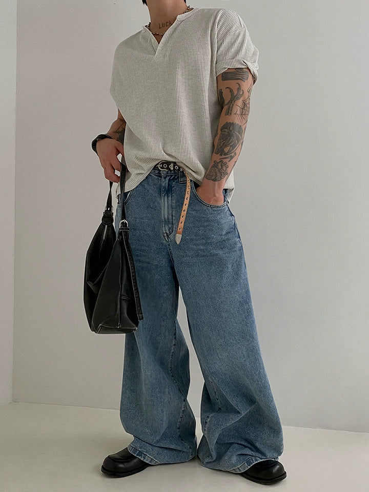 Henry Collar Ribbed Short Sleeve Pullover