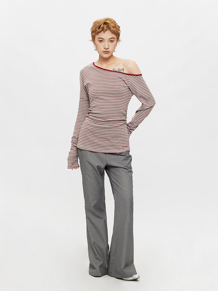 Off-Shoulder Striped Long Sleeve Top