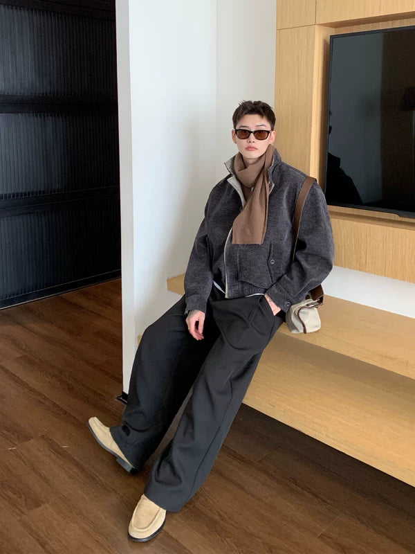 Chaqueta Harrington de patchwork de chenilla con diseño de espiga 