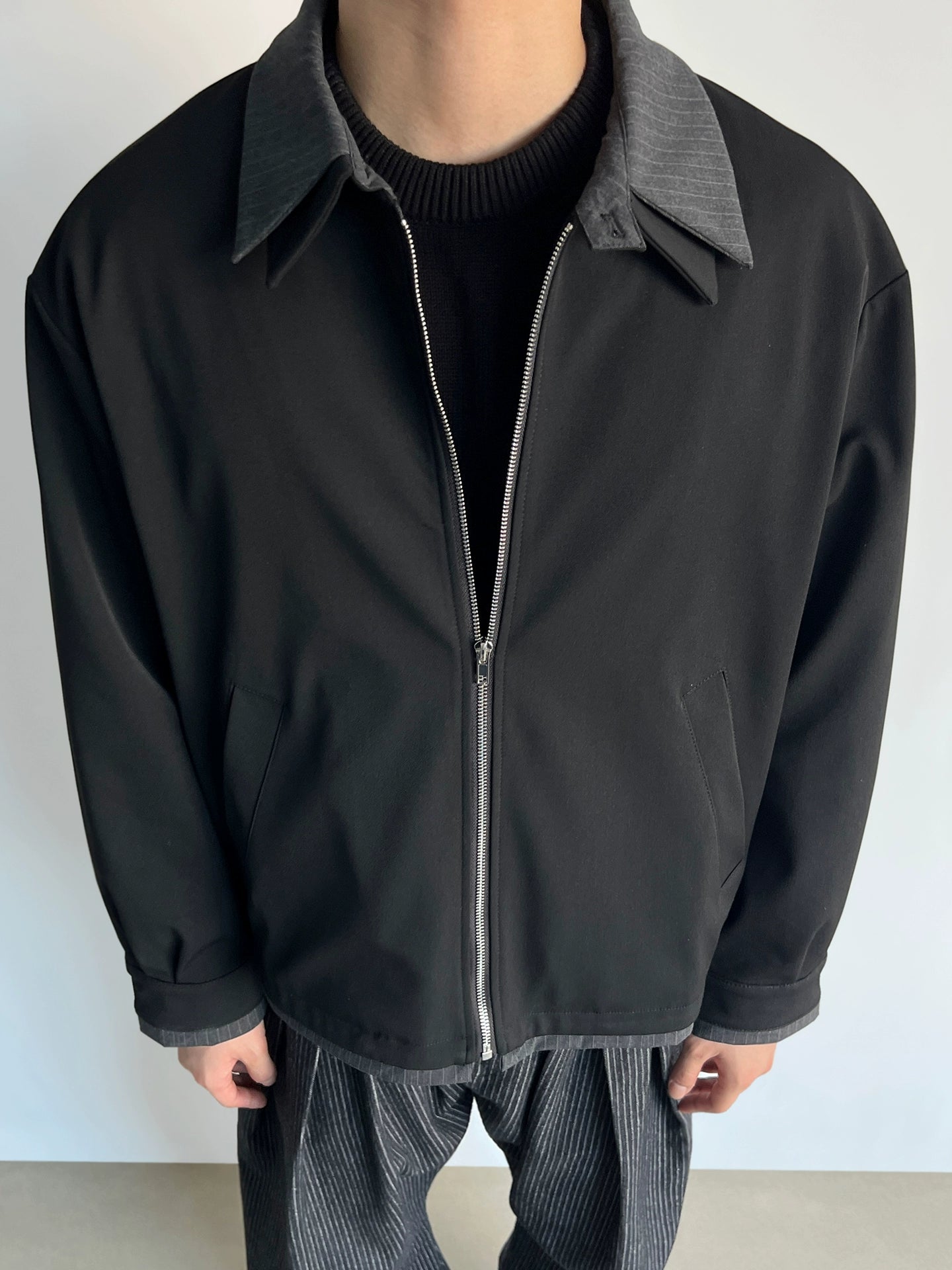 Çift Katmanlı Çizgili Yaka Uçuş Ceketi 