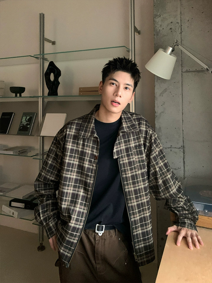 Plaid Zip-Up Shirt Jacket