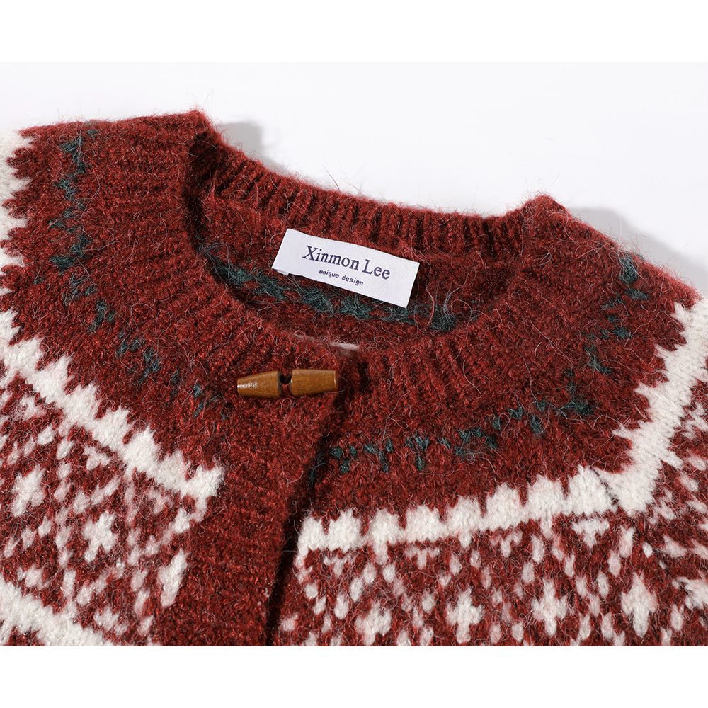 Fair Isle Horn Button Knit Sweater