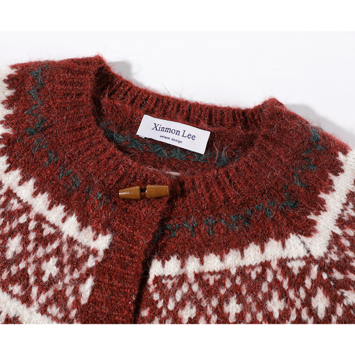 Fair Isle Horn Button Knit Sweater