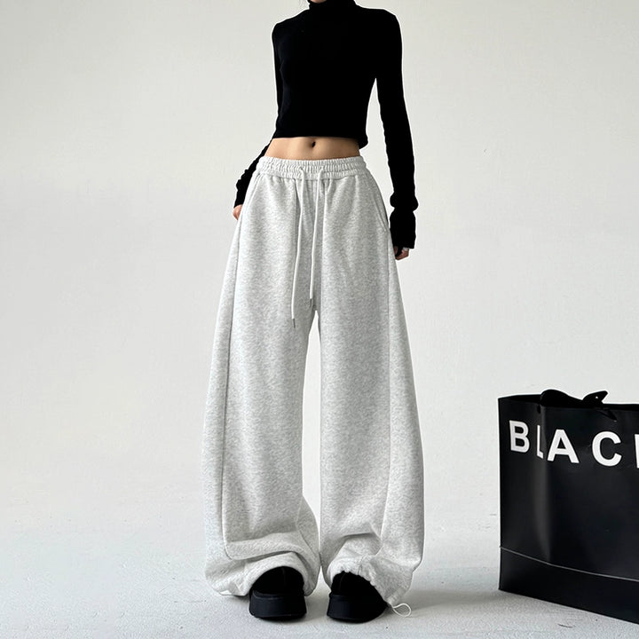 Wide-Leg High-Waisted Cotton Casual Pants