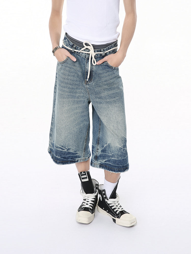 레트로 타이 다이 찢어진 데님 바지 