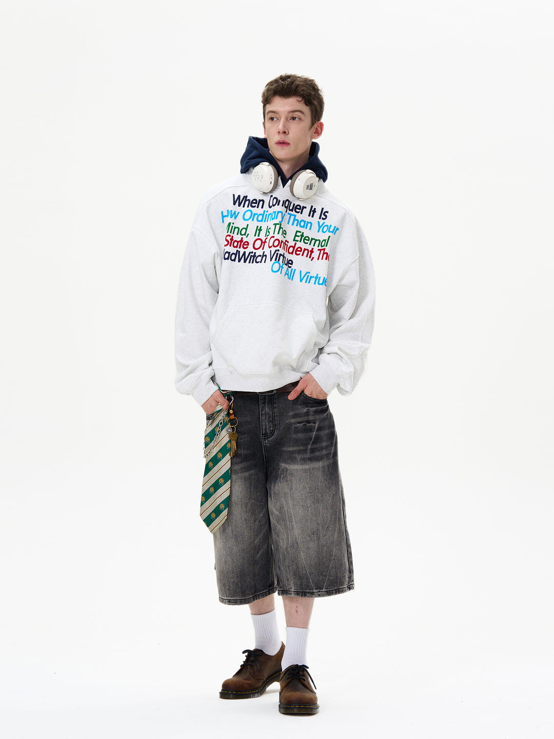 Rainbow Letter Contrast Hooded Sweatshirt