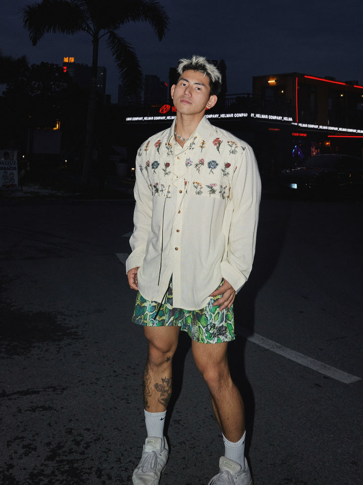 Long Sleeve Embroidered Floral Shirt