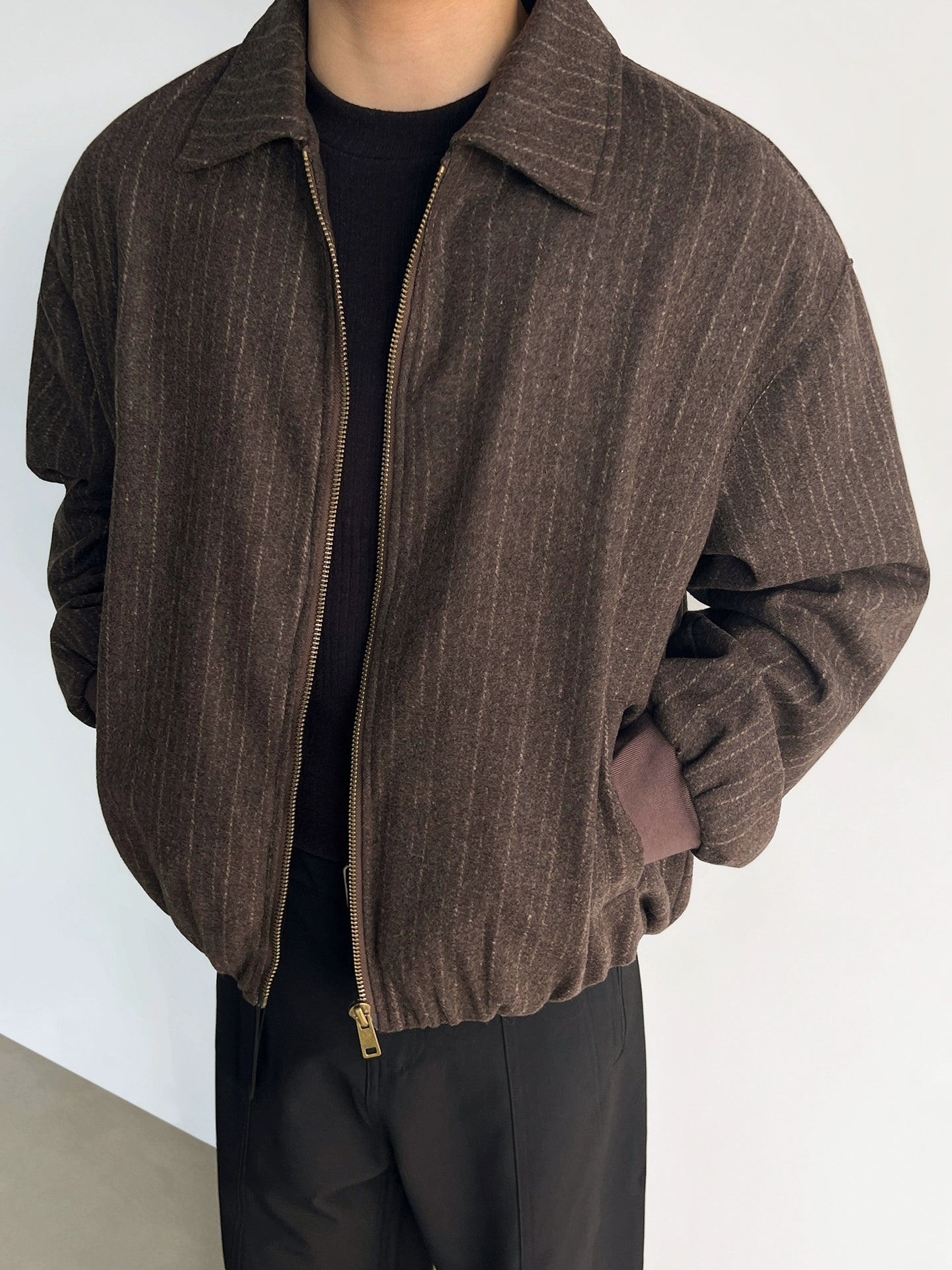 Korduroy Çizgili Günlük Yaka Fermuarlı Ceket 