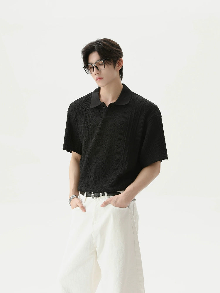 Textured Knit Short Sleeve Polo Shirt