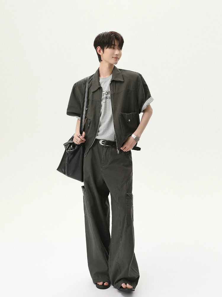 Short Sleeve Jacket Pants Set