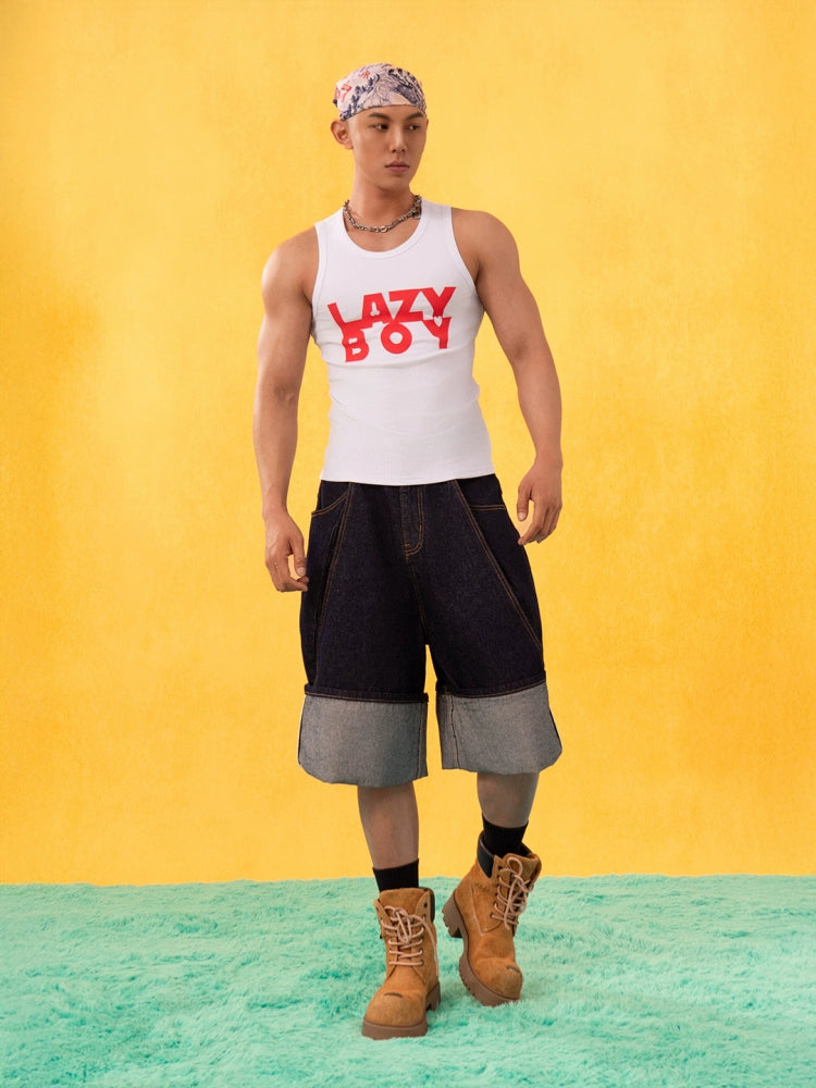 Lazy Boy Text Print Slim Fit Vest