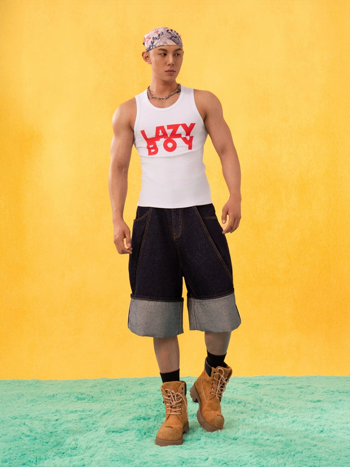 Lazy Boy Text Print Slim Fit Vest