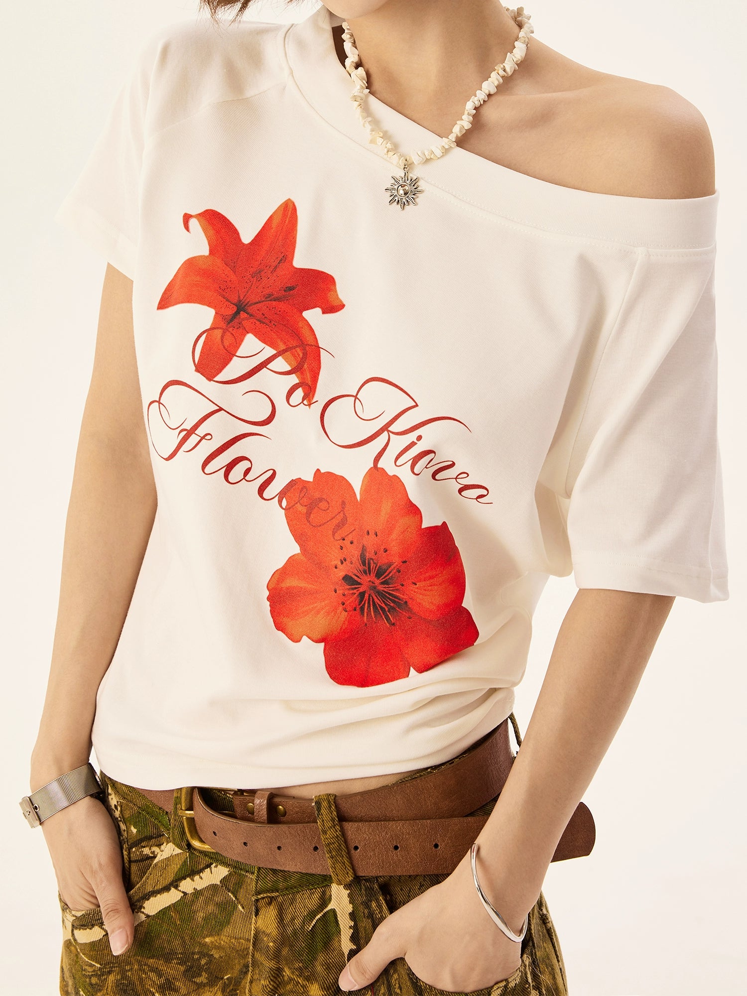 Floral Print Off Shoulder Loose T-shirt