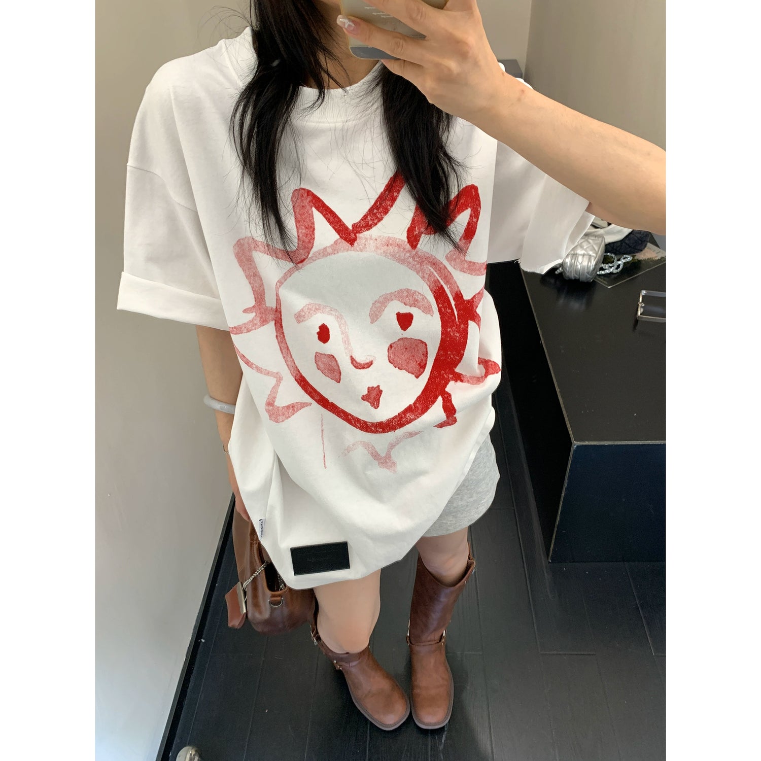 Hand-Painted Sun Graphic T-Shirt