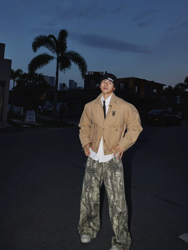 와이드 레그 카모플라주 스트리트 스타일 바지 