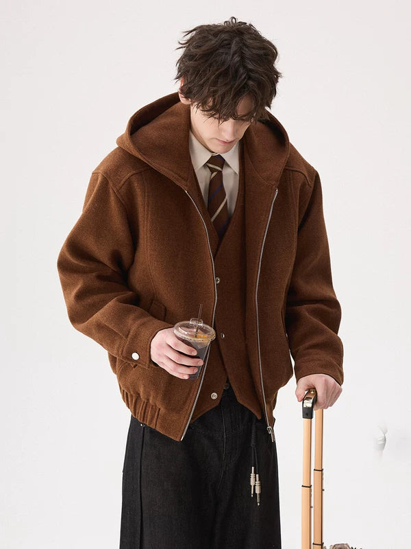 Chaqueta con capucha de lana de dos piezas falsa 