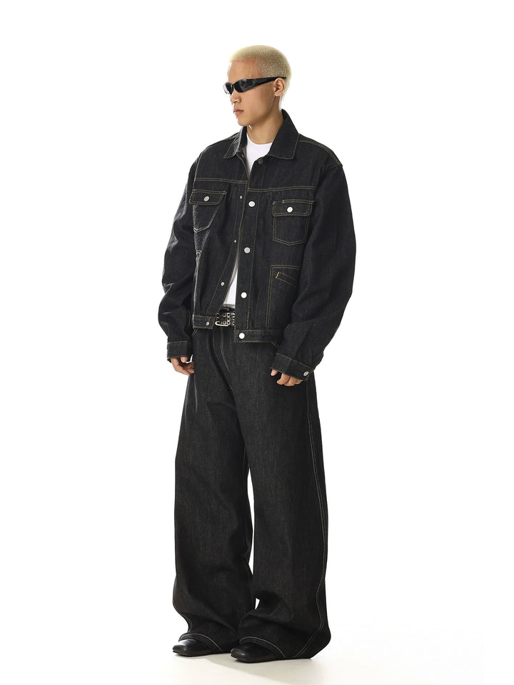 Retro Lockere Passform Jeansjacke mit Taschen 