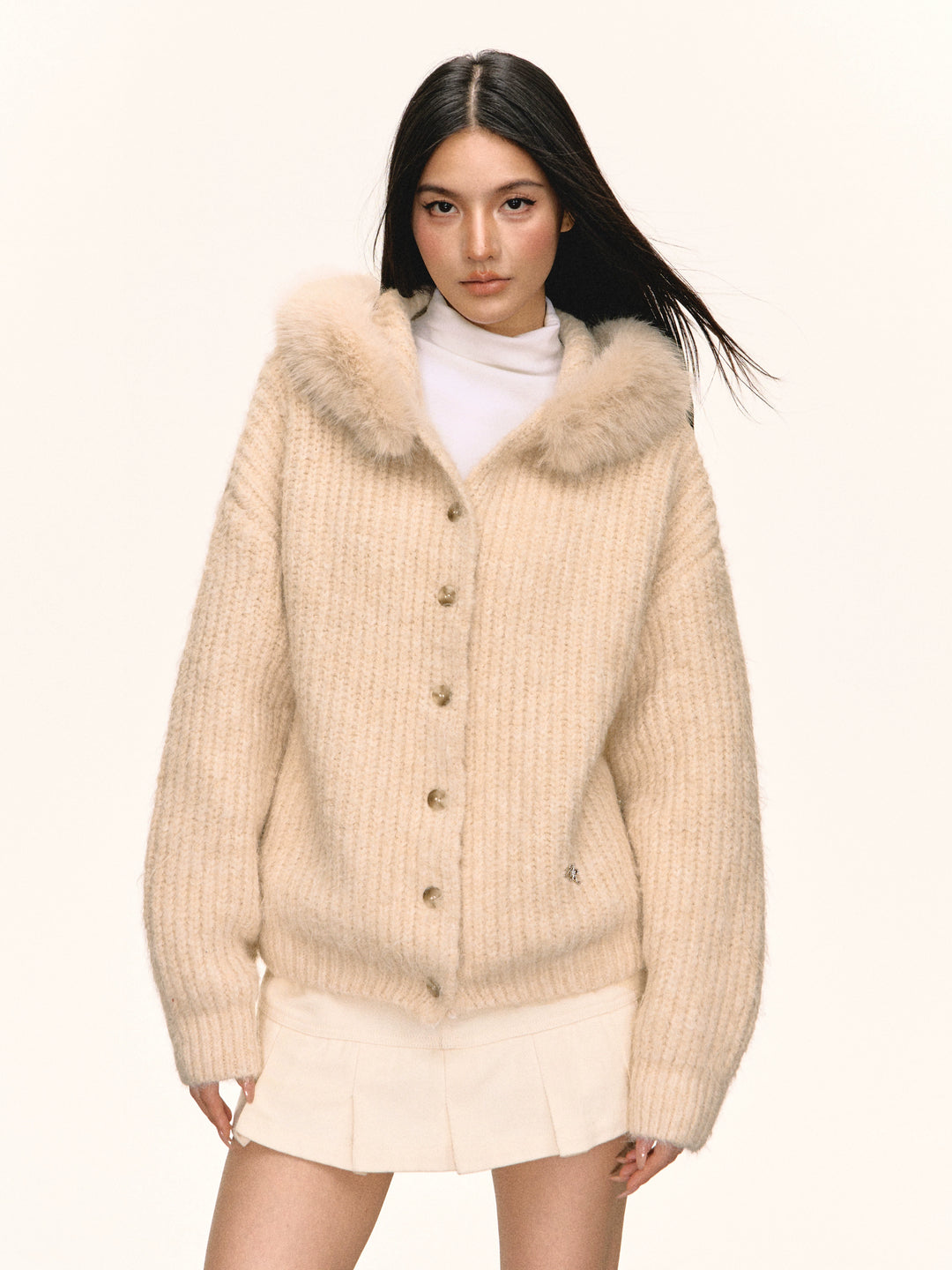 Faux pelskrage strikket cardigan 