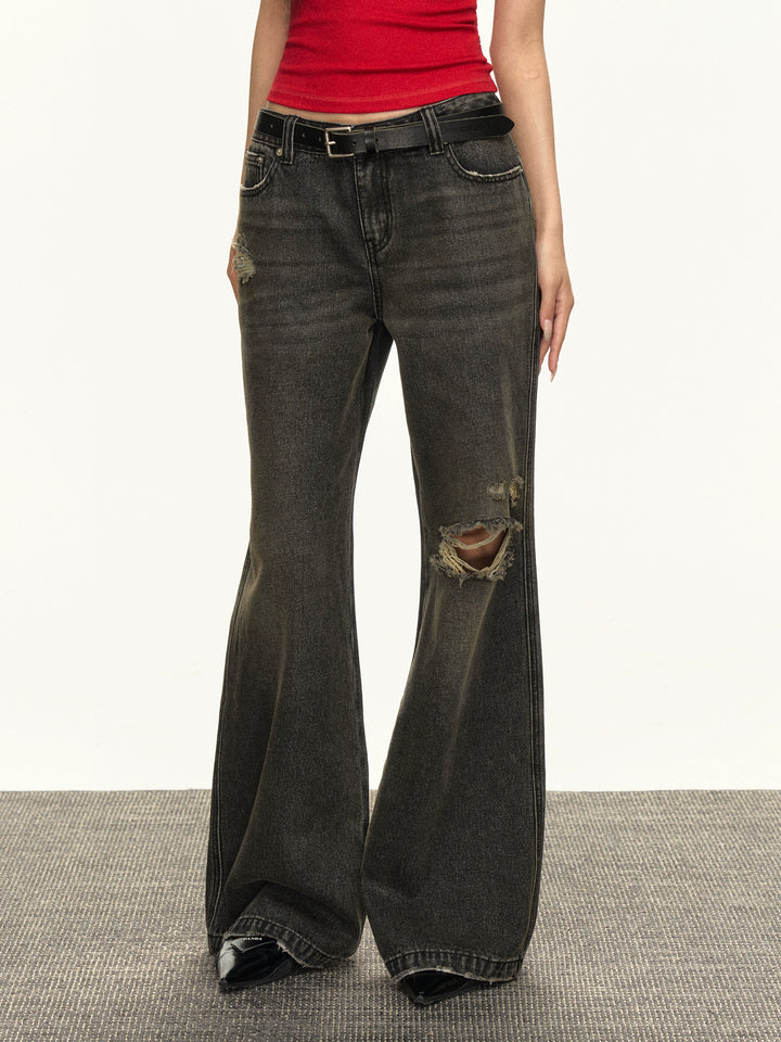 Retro brede ben slitte jeansbukser 