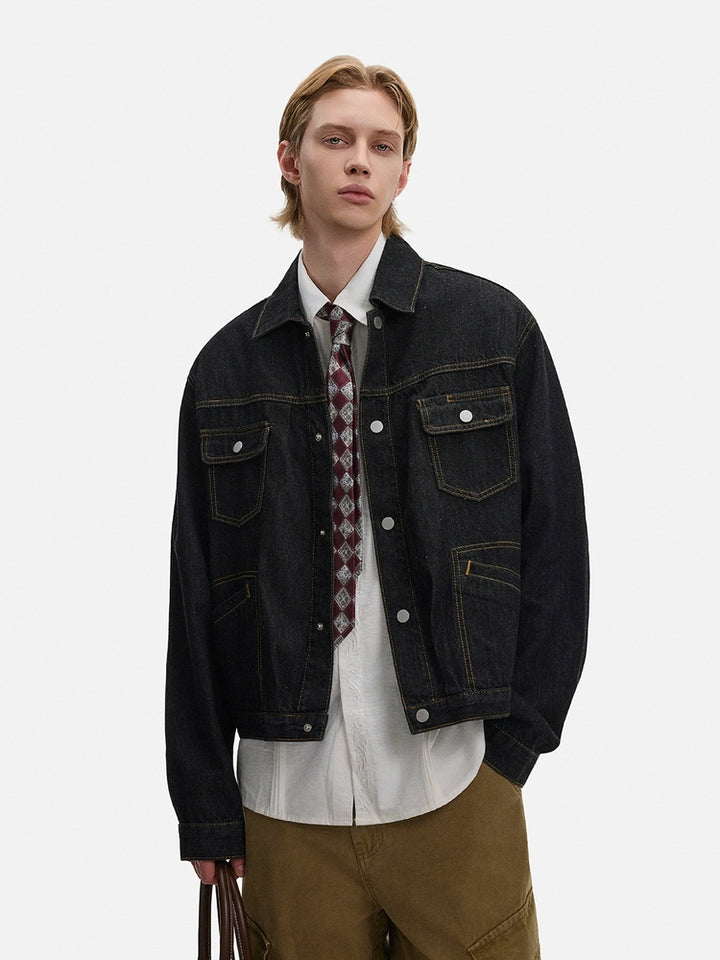 Veste en denim classique avec plusieurs poches 