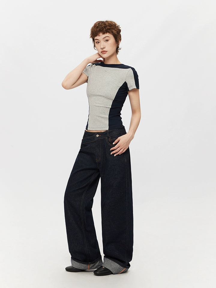 Slim Fit Irregular Round Neck T-shirt