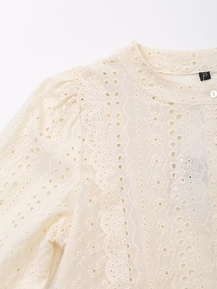 Scalloped Design Hollow Embroidery Shirt