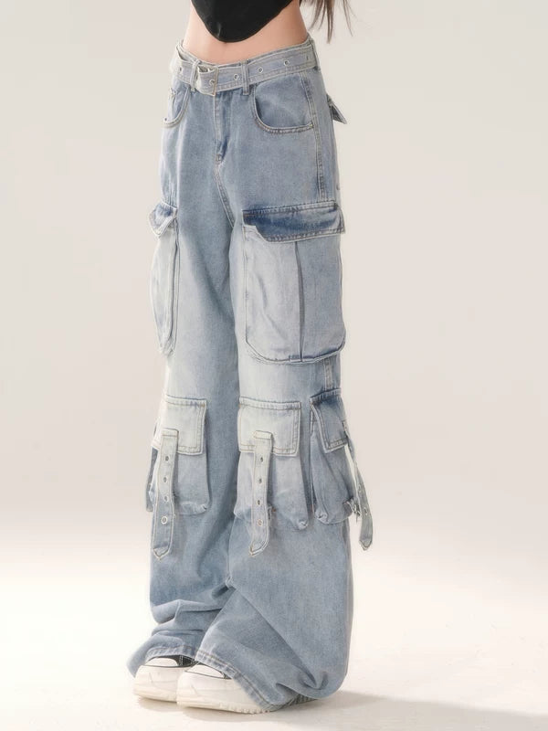 Wide Leg Multi-Pocket Cargo Jeans