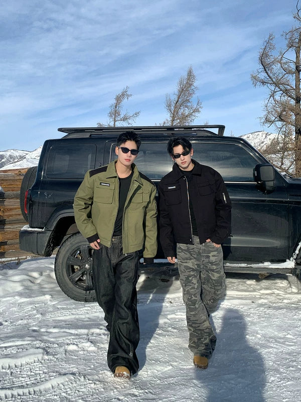 Veste en coton épaisse à revers de travail rétro 