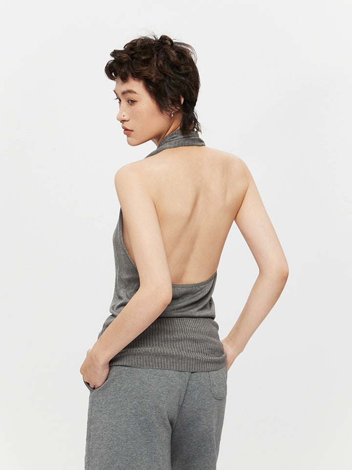 Halter Neck Knitted Backless Tank