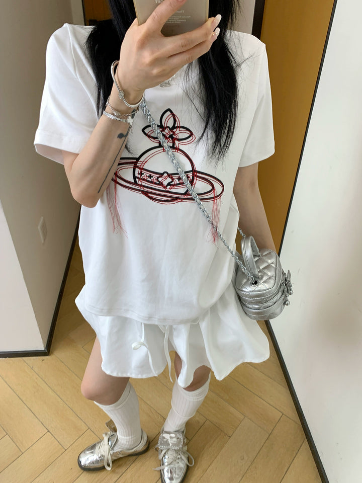 Embroidered Tassel Short Sleeve T-shirt