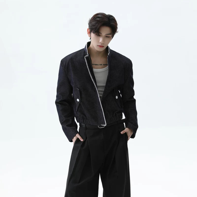 Distressed Stand Collar Harrington Jacket