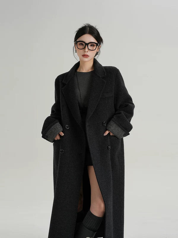 Long Double-Breasted Wool Overcoat