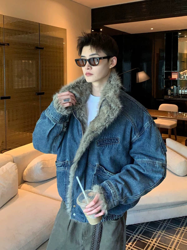 جاكيت شتوي من الجينز مبطن بالفليس 