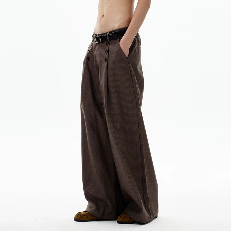 Retro geplooide dubbelzijdige wijde broek 