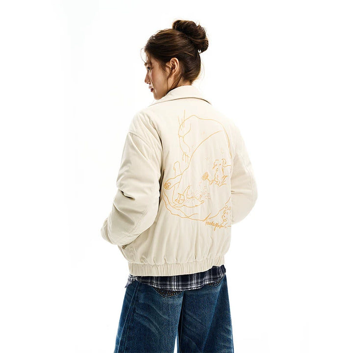 Katt Brodert Kordfløyel Bomull Jakke 