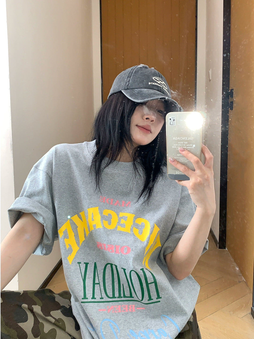 T-shirt à manches courtes avec impression de lettre surdimensionnée 