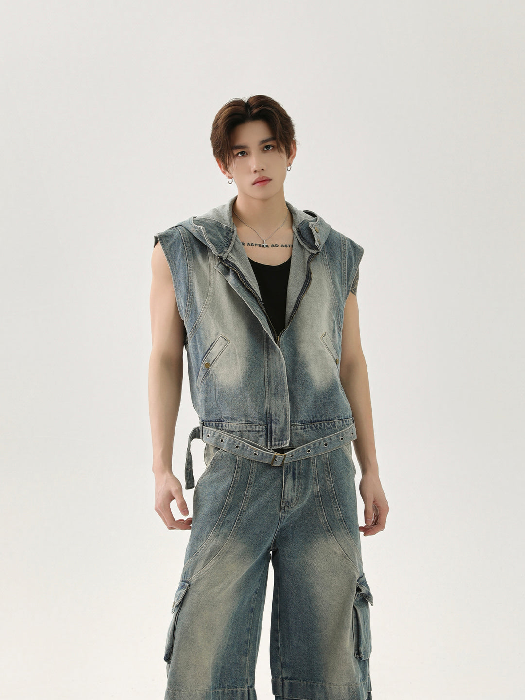 Denim Sleeveless Vest Suit