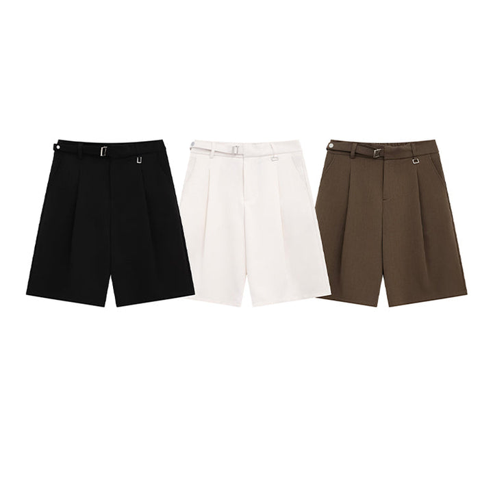 Relaxed Fit Straight Pleated Shorts