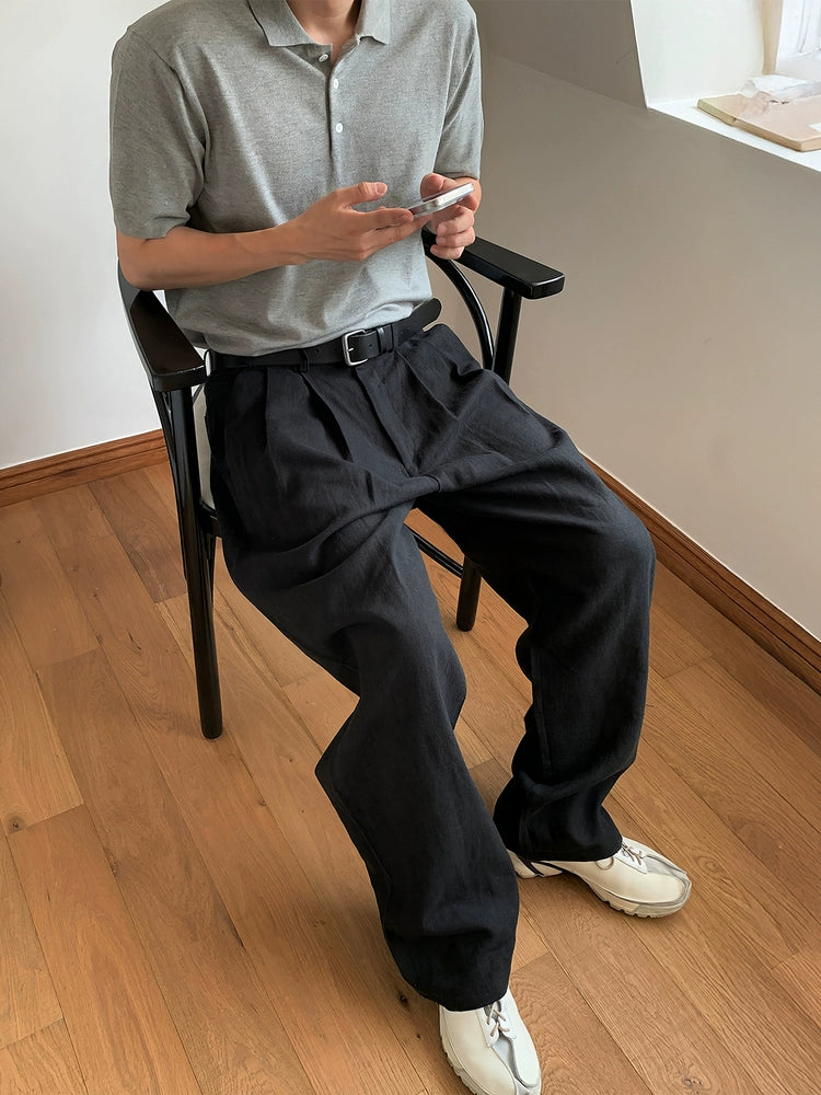 Pantalones Casual de Pierna Ancha Plisados de Lino 